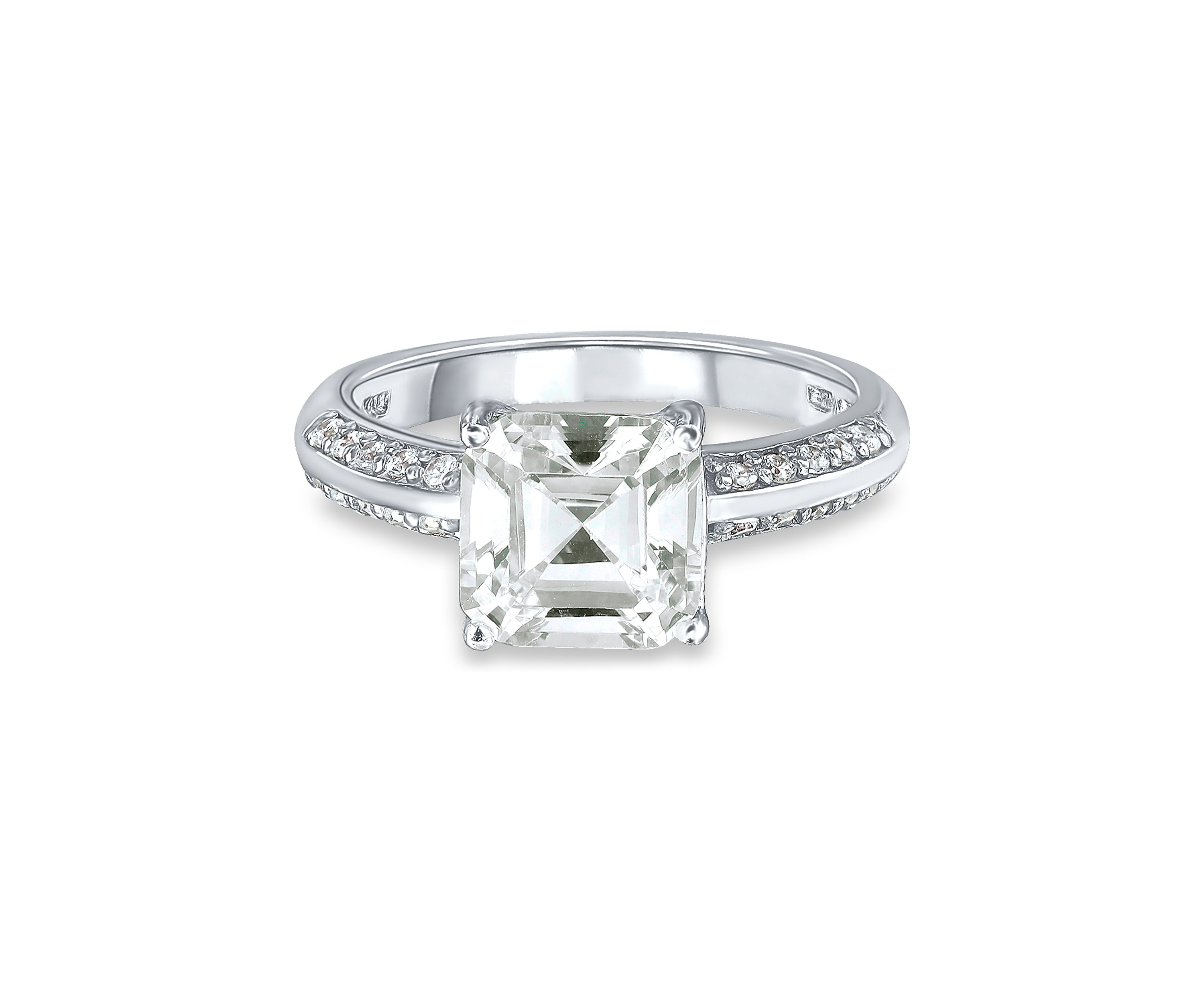 Sterling Silver Cubic Zirconia Engagement Ring with Wedding Band