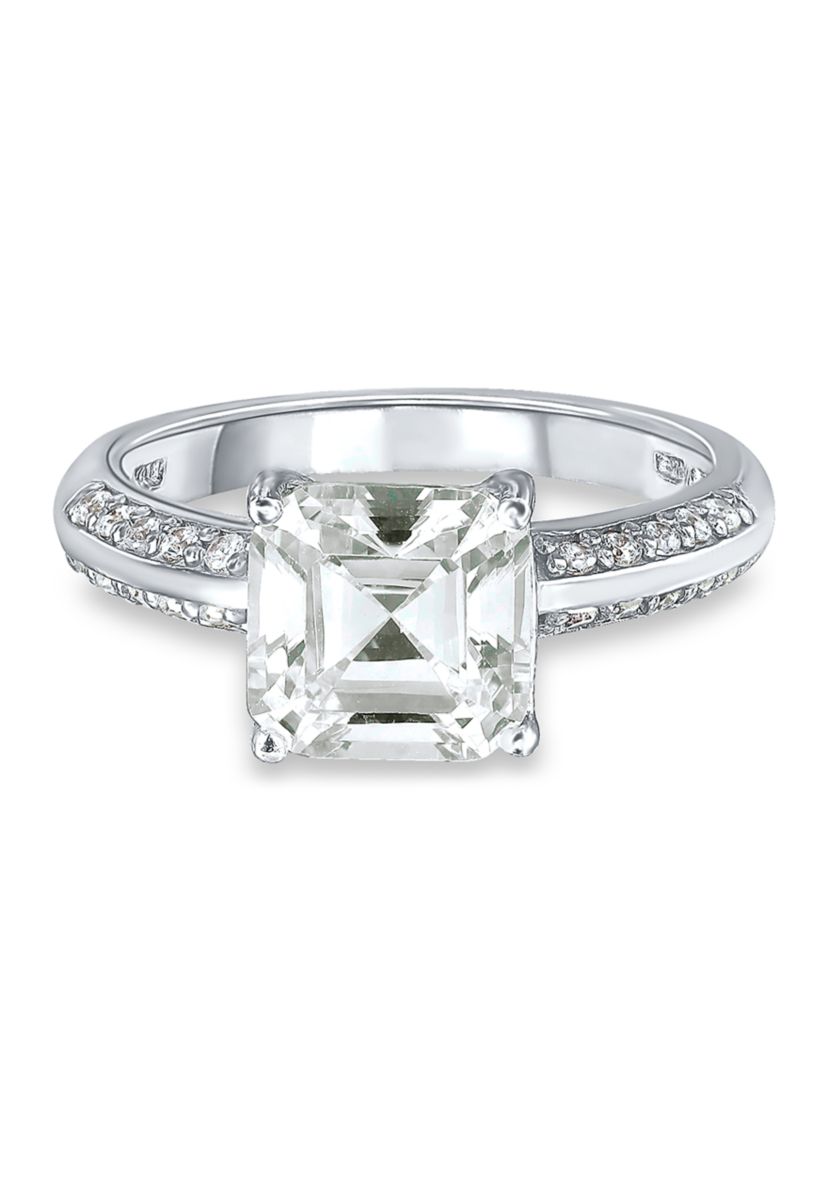 Sterling Silver Cubic Zirconia Engagement Ring with Wedding Band