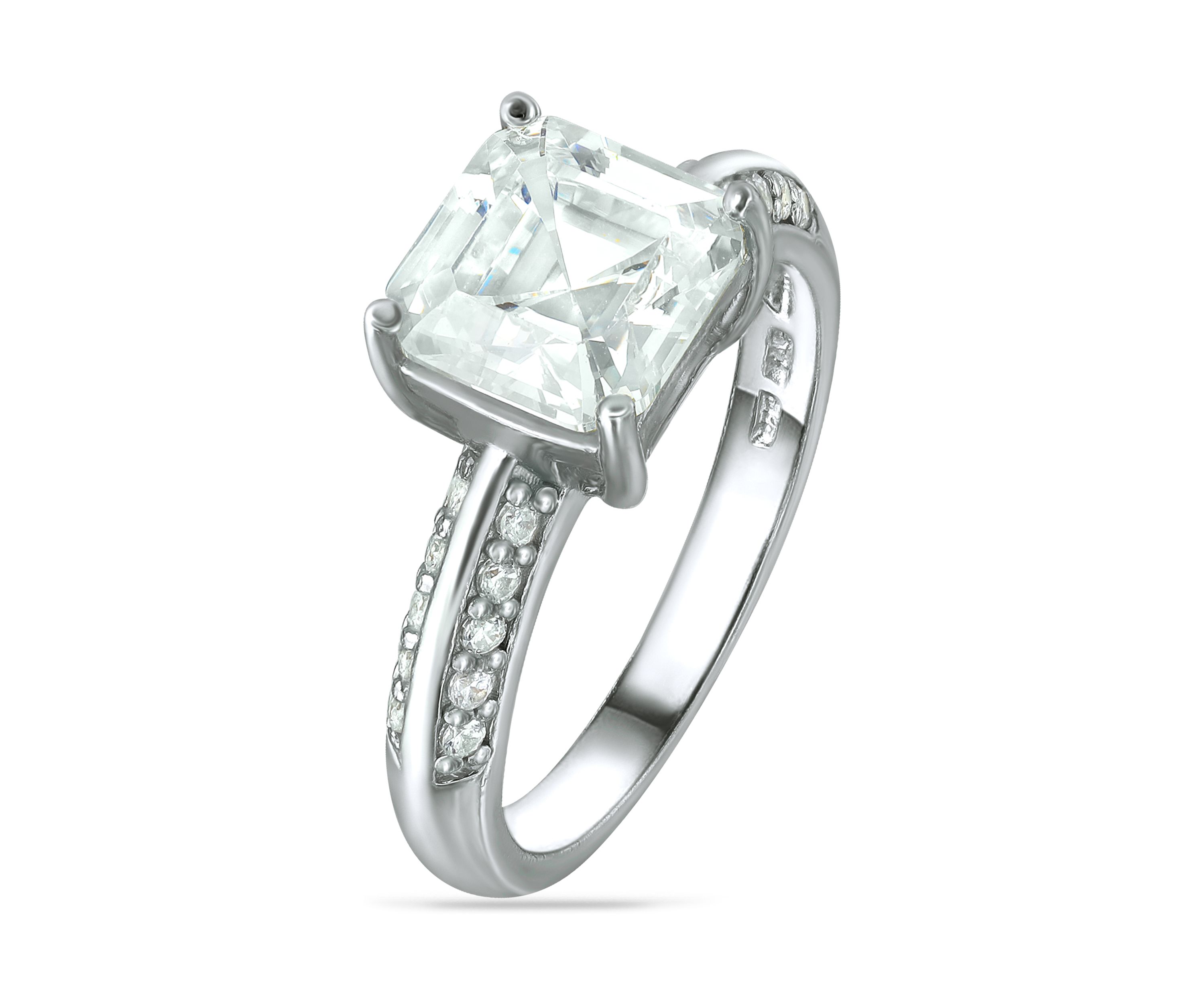 Sterling Silver Cubic Zirconia Engagement Ring with Wedding Band