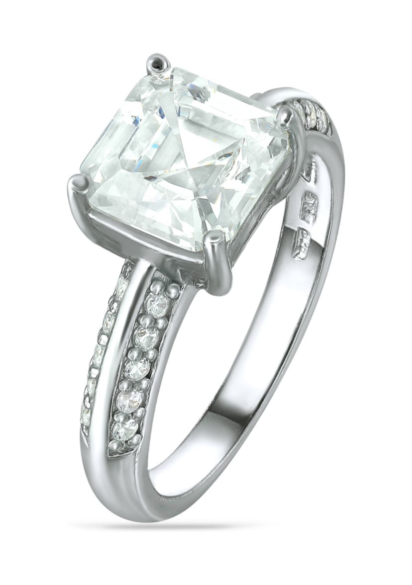 Sterling Silver Cubic Zirconia Engagement Ring with Wedding Band