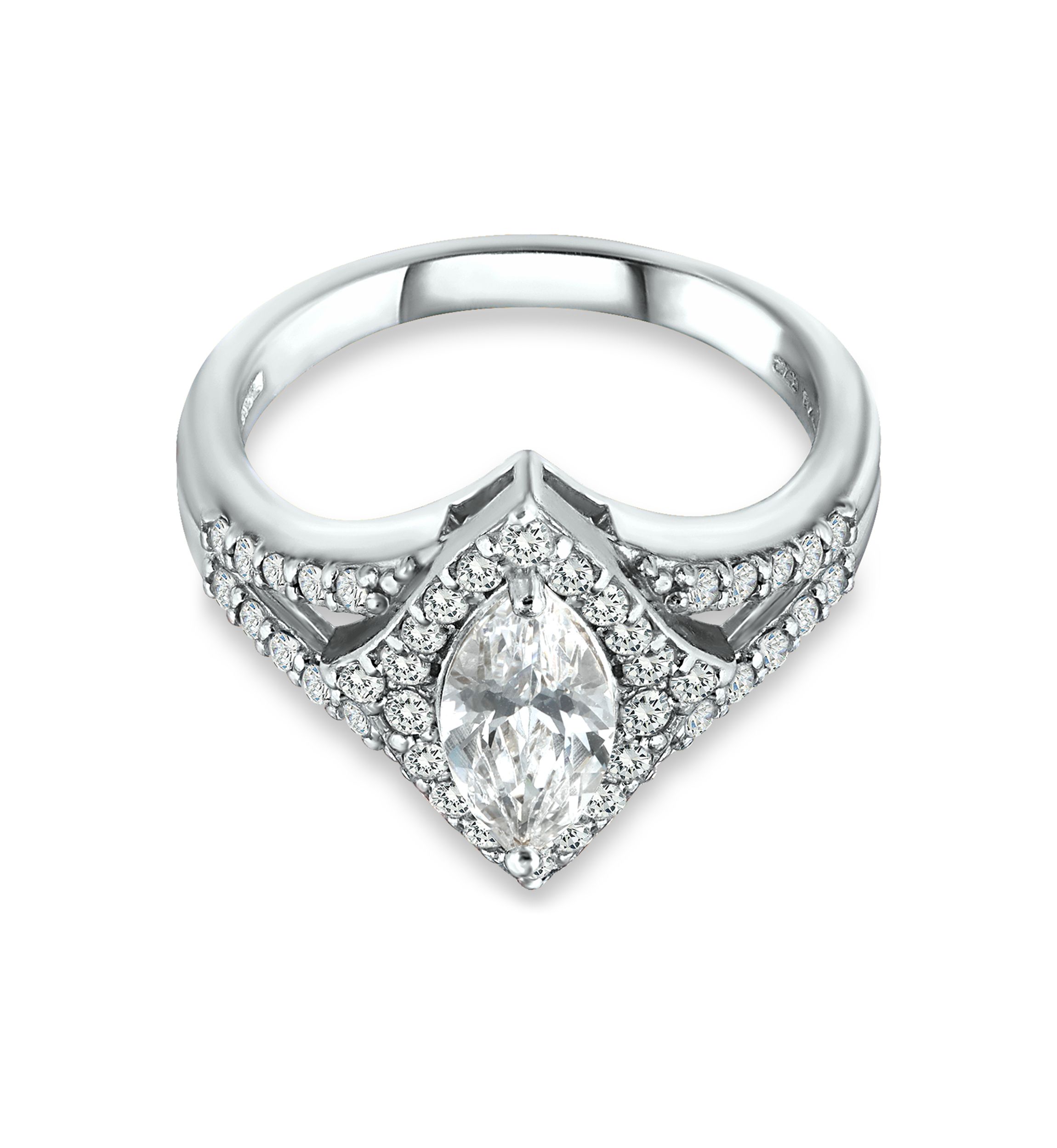 Sterling Silver Cubic Zirconia Engagement Ring with Wedding Band
