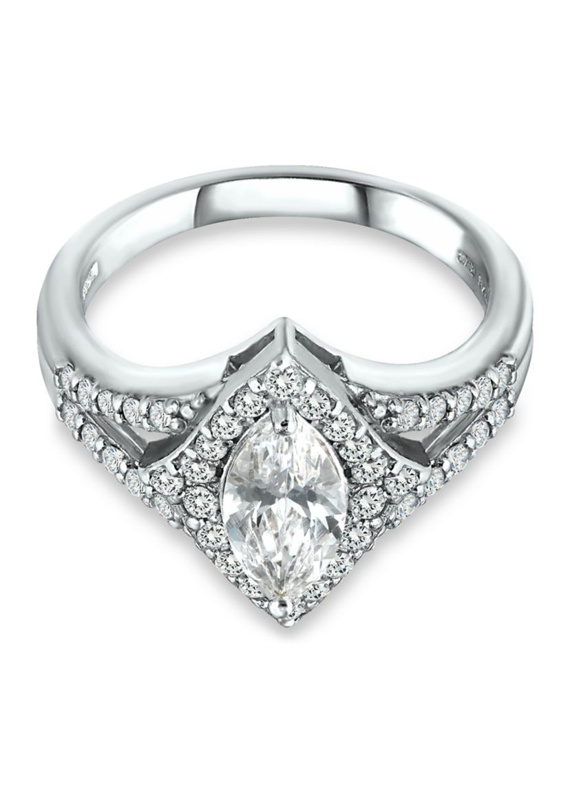 Sterling Silver Cubic Zirconia Engagement Ring with Wedding Band