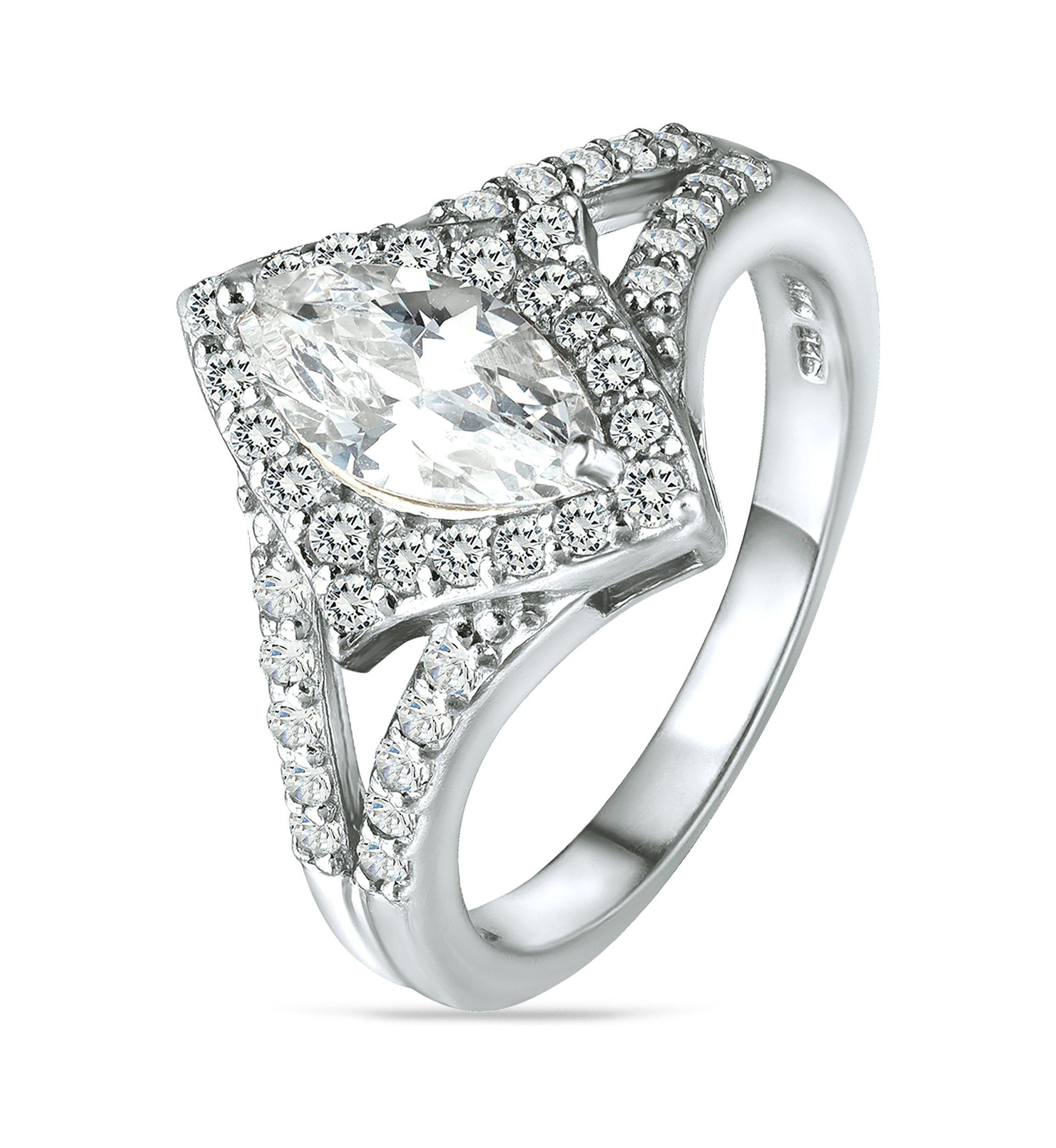 Sterling Silver Cubic Zirconia Engagement Ring with Wedding Band