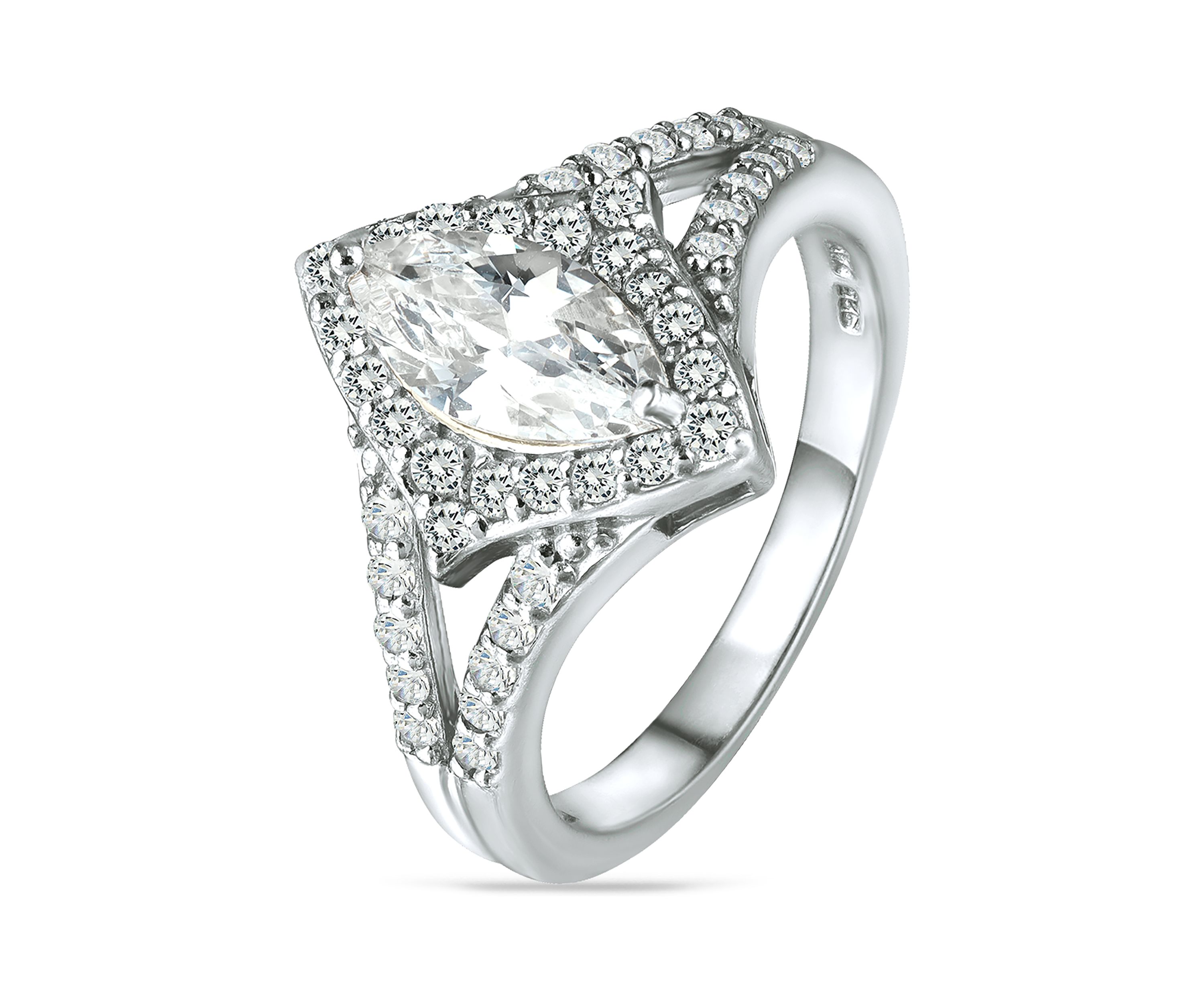 Sterling Silver Cubic Zirconia Engagement Ring with Wedding Band