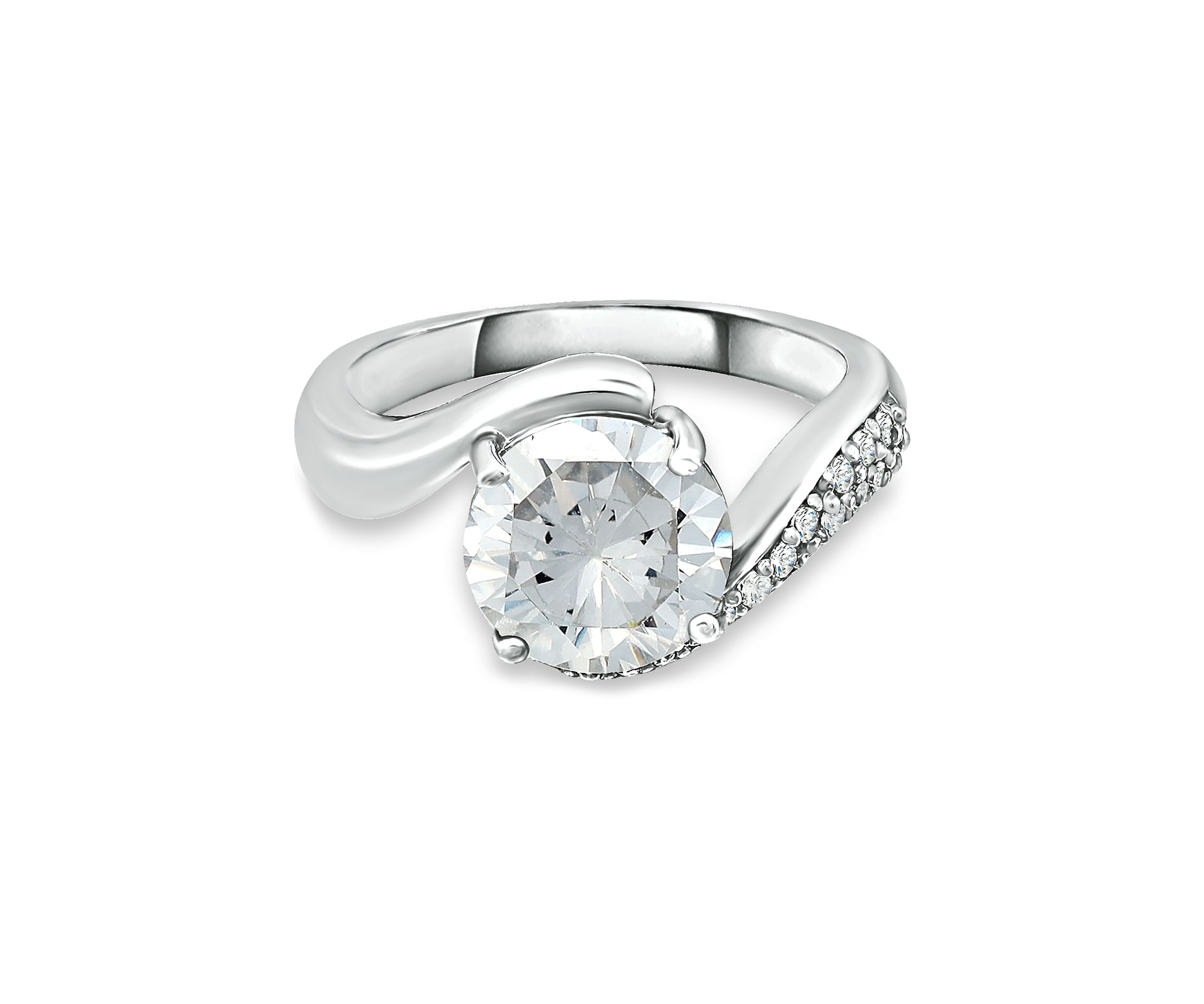 Sterling Silver Cubic Zirconia Engagement Ring with Wedding Band