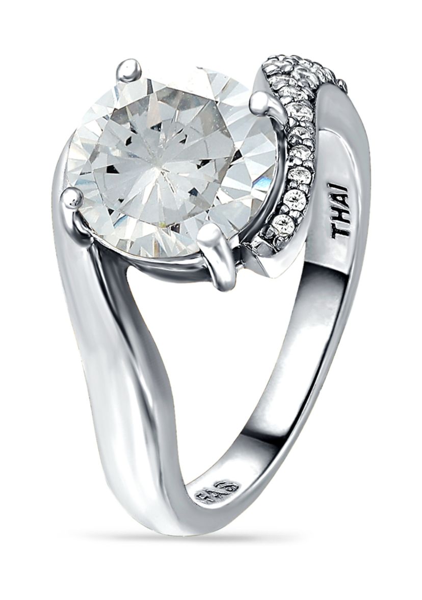 Sterling Silver Cubic Zirconia Engagement Ring with Wedding Band