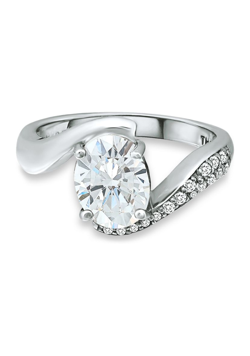 Sterling Silver 1.55 ct. t.w. Cubic Zirconia Engagement Ring with Wedding Band
