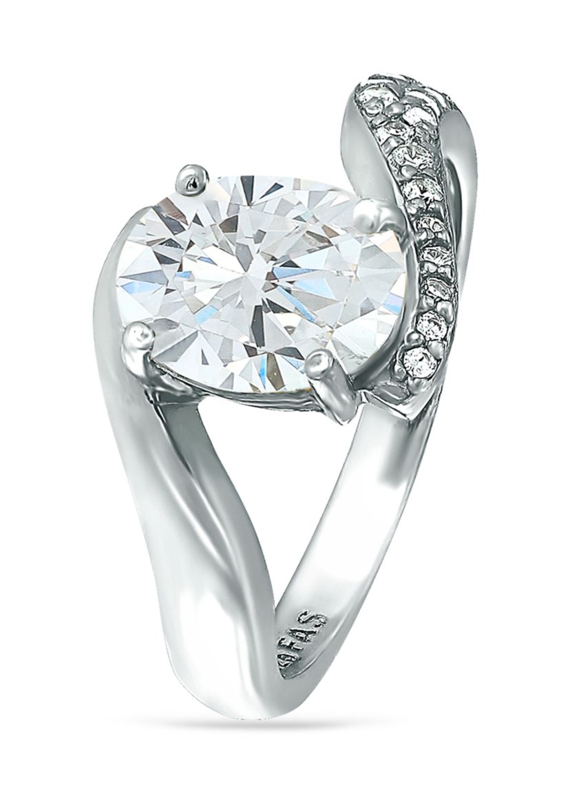 Sterling Silver 1.55 ct. t.w. Cubic Zirconia Engagement Ring with Wedding Band