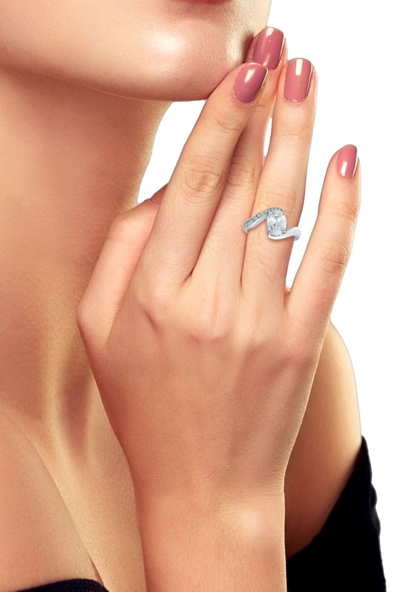 Sterling Silver 1.55 ct. t.w. Cubic Zirconia Engagement Ring with Wedding Band