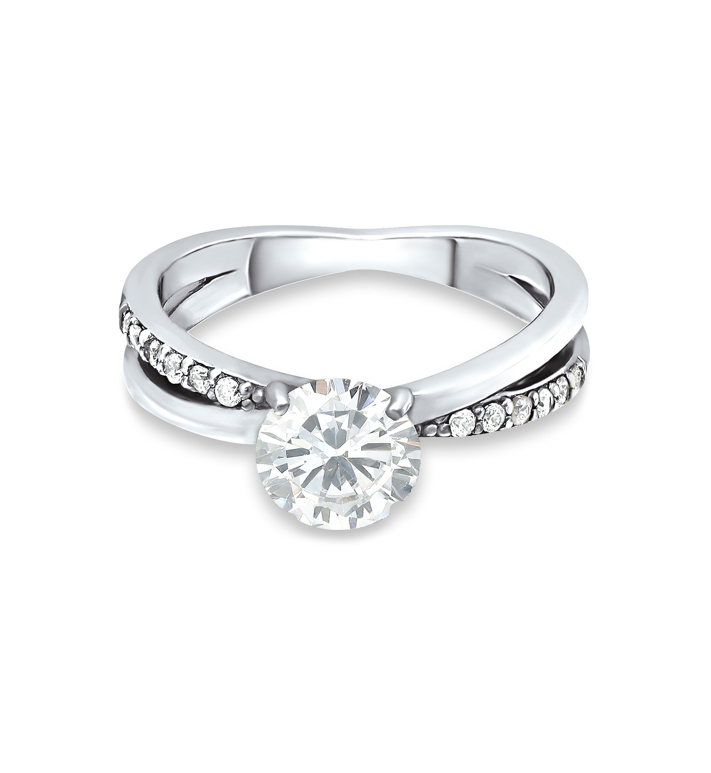 Sterling Silver Cubic Zirconia Engagement Ring with Wedding Band