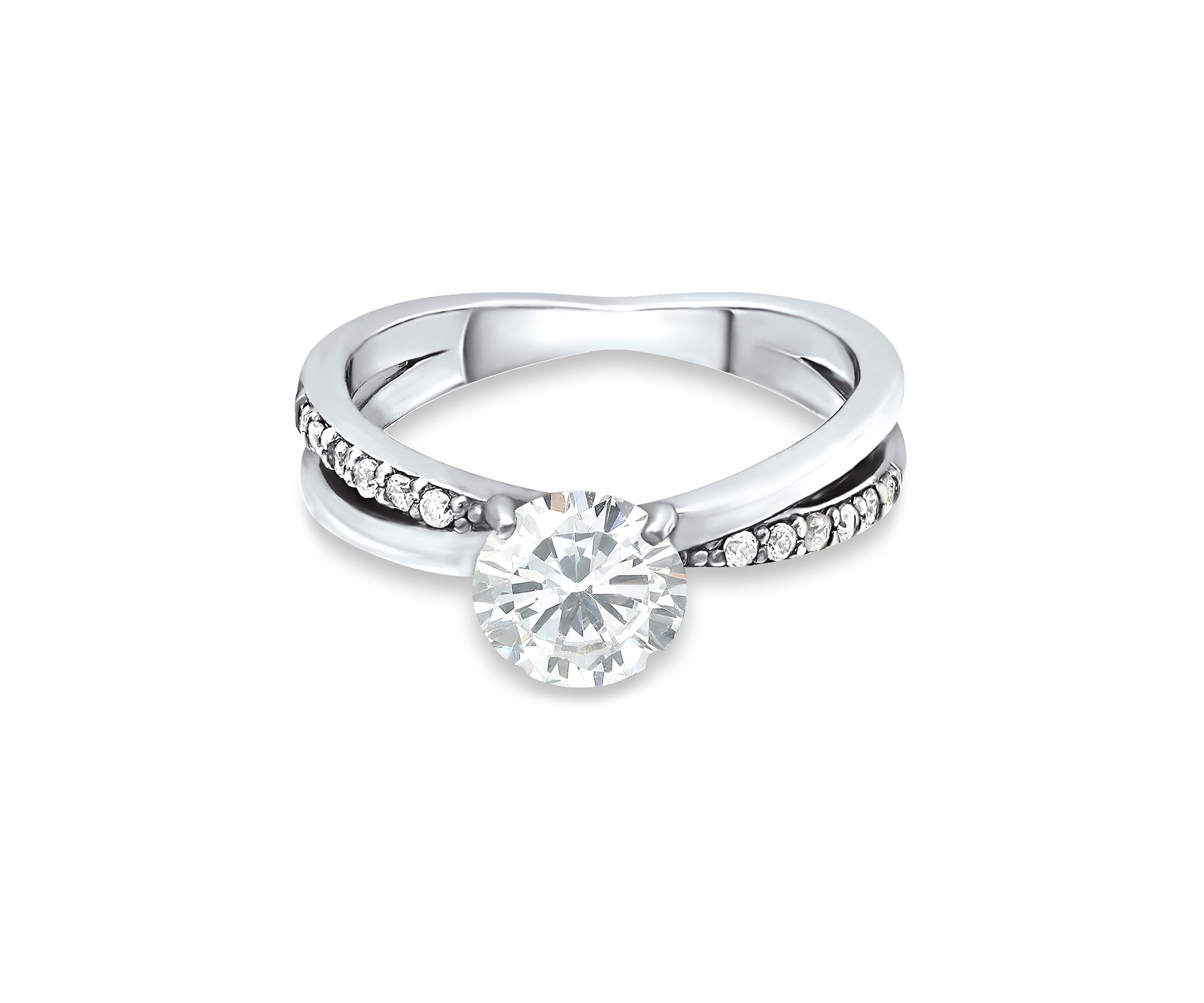 Sterling Silver Cubic Zirconia Engagement Ring with Wedding Band