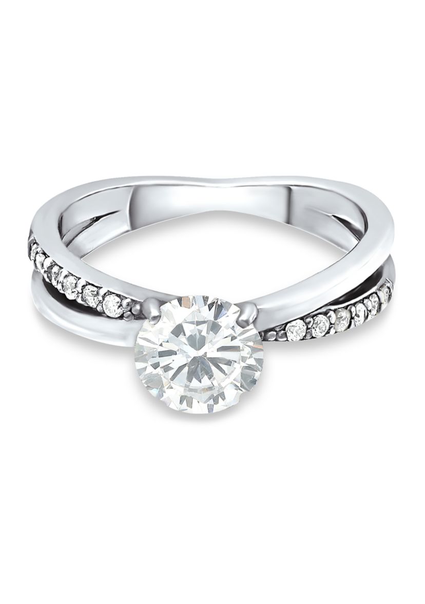 Sterling Silver Cubic Zirconia Engagement Ring with Wedding Band