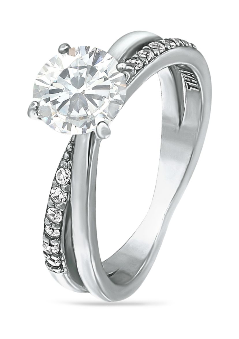 Sterling Silver Cubic Zirconia Engagement Ring with Wedding Band