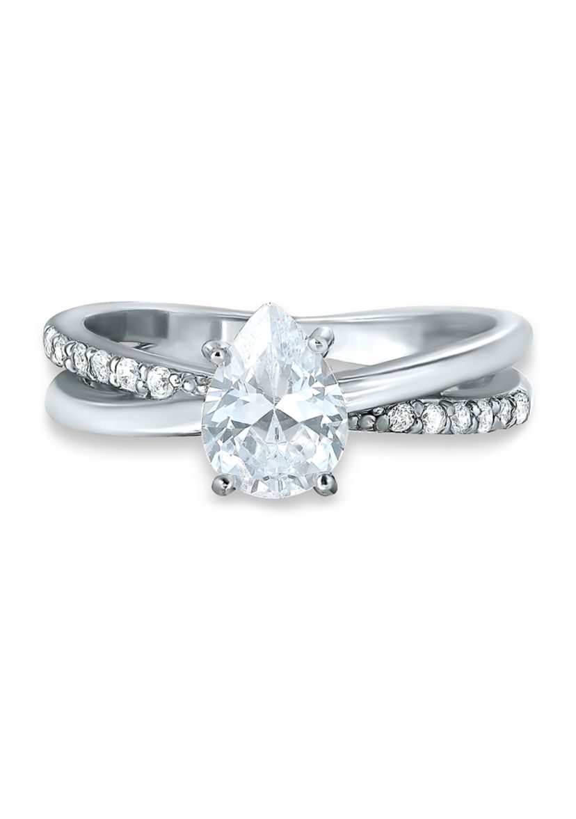 Sterling Silver Cubic Zirconia Engagement Ring with Wedding Band