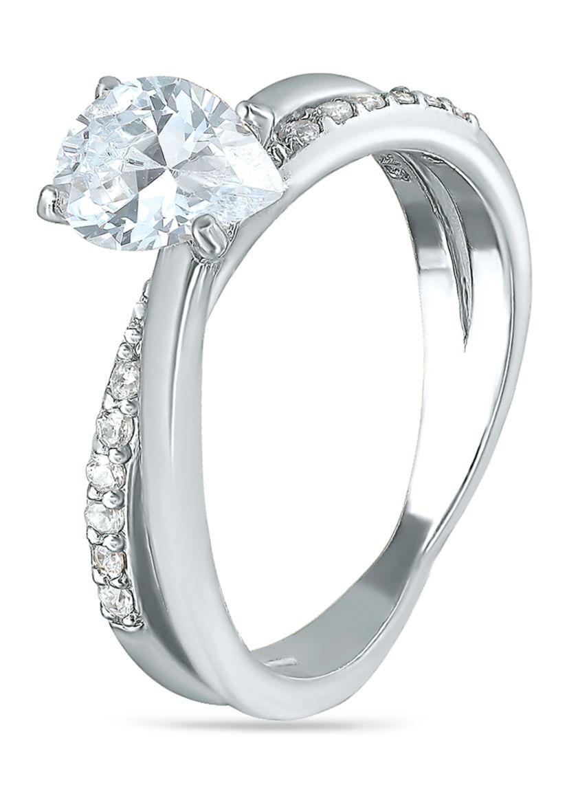 Sterling Silver Cubic Zirconia Engagement Ring with Wedding Band