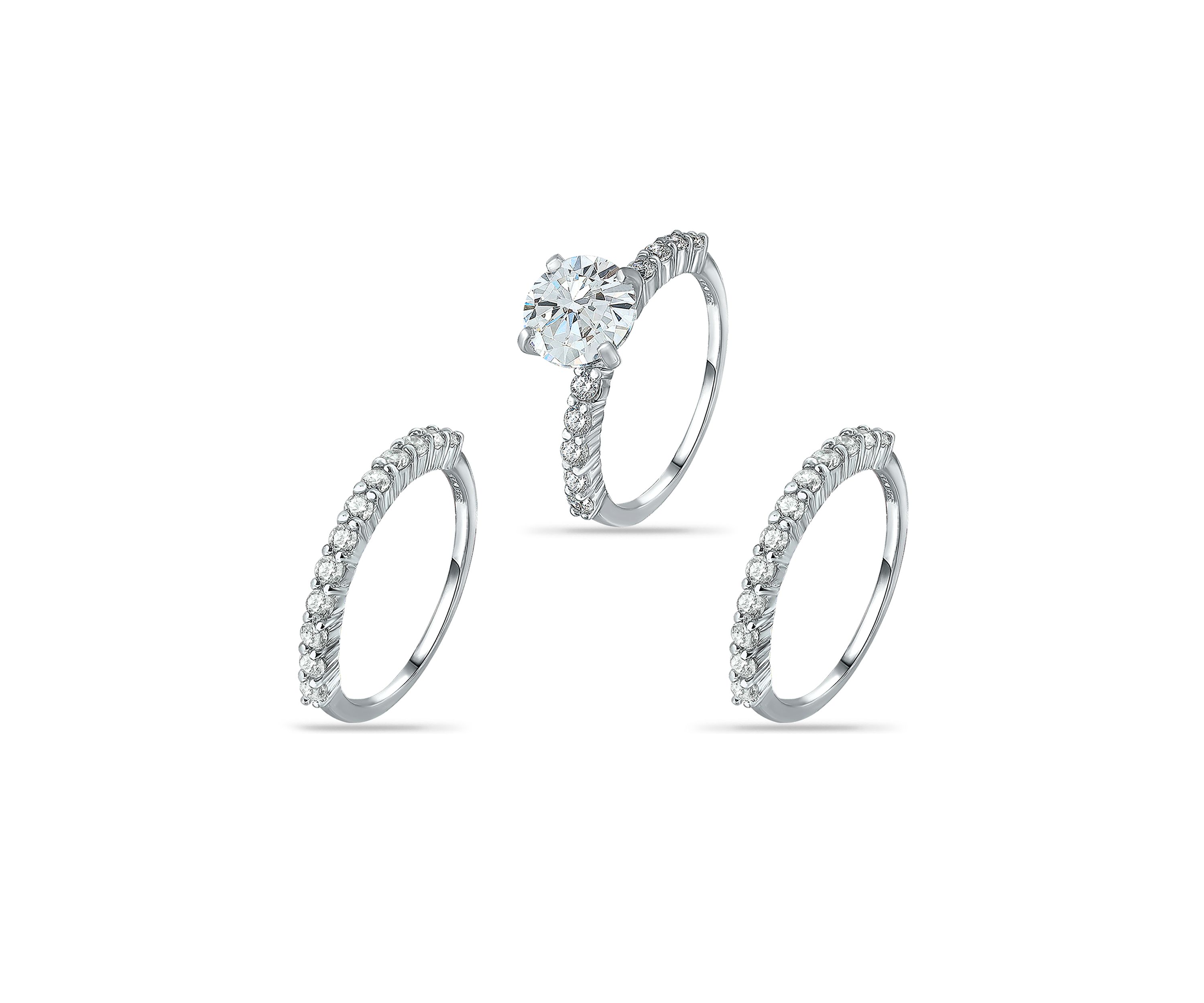 Sterling Silver Cubic Zirconia Engagement Ring with Wedding Band