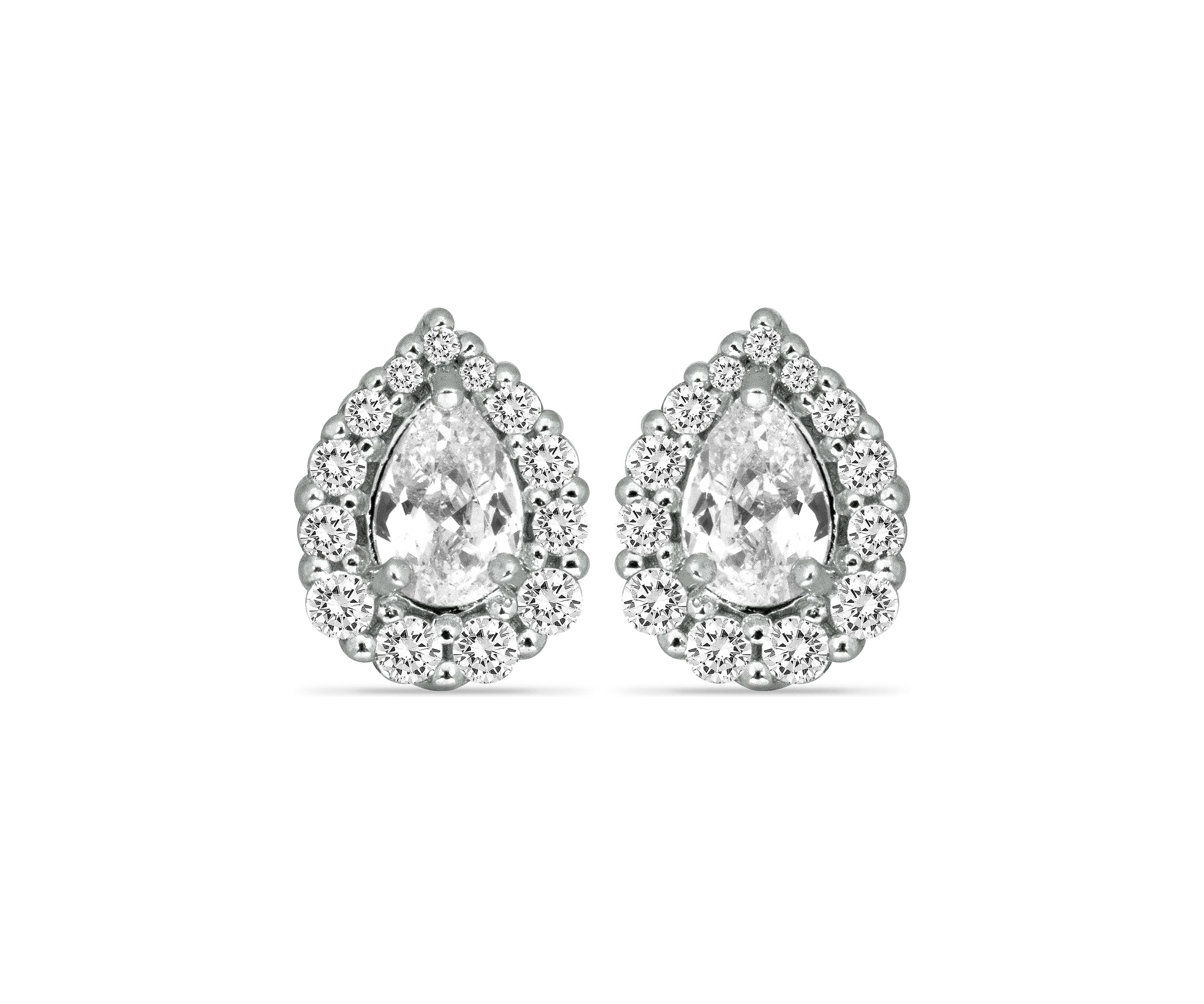 Sterling Silver Halo Frame Cubic Zirconia Stud Post Earrings
