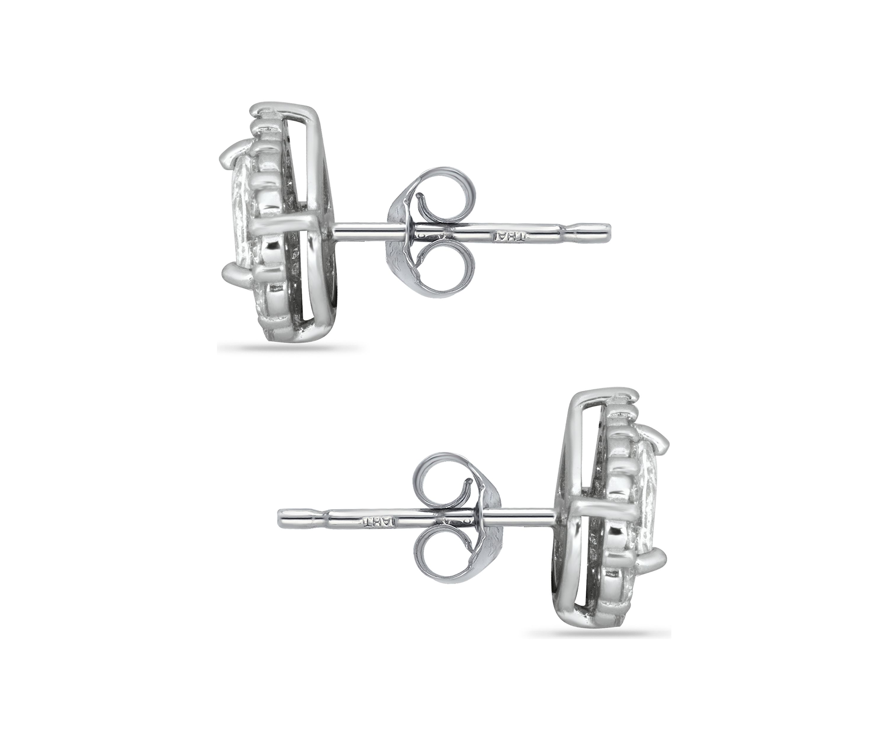 Sterling Silver Halo Frame Cubic Zirconia Stud Post Earrings