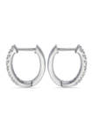 Sterling Silver Cubic Zirconia Oval Huggie Hoop Earrings