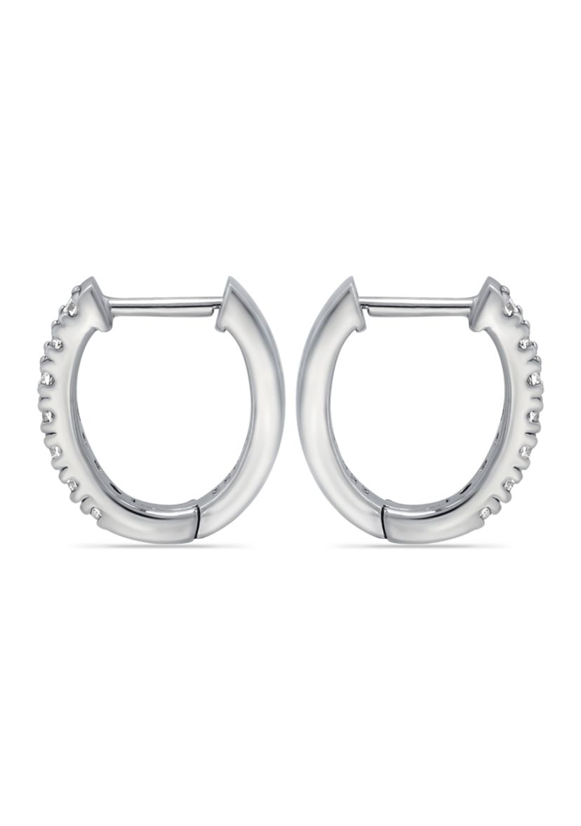 Sterling Silver Cubic Zirconia Oval Huggie Hoop Earrings