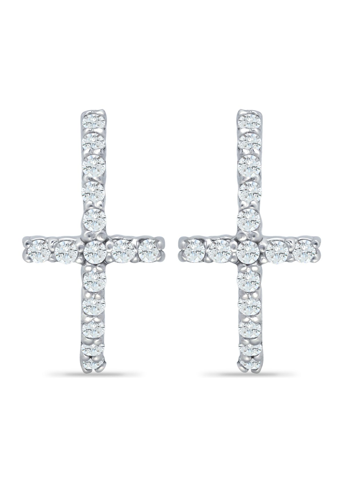 Sterling Silver Pavé Cubic Zirconia Cross Huggie Hoop Earrings