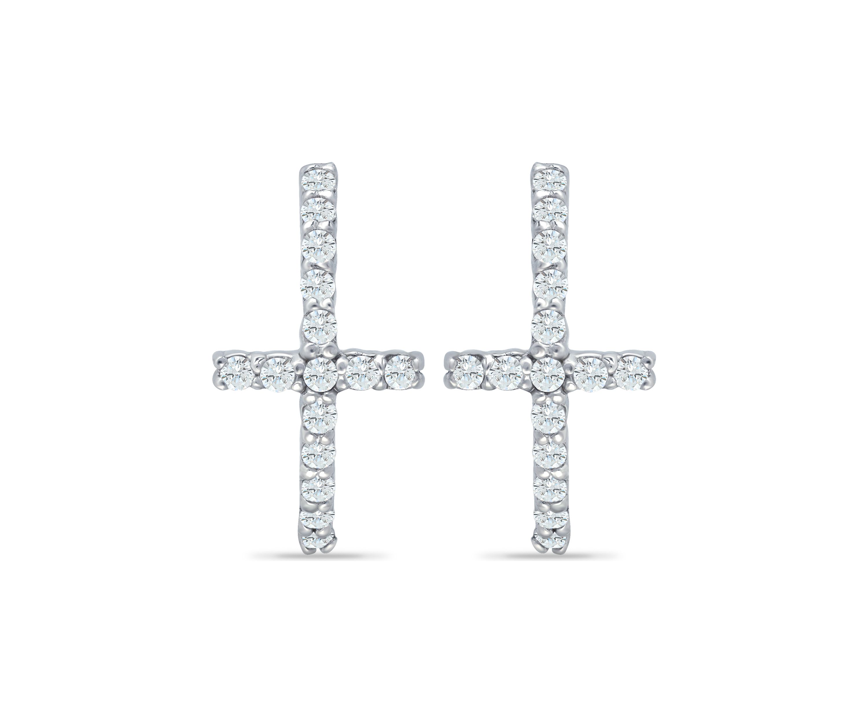 Sterling Silver Pavé Cubic Zirconia Cross Huggie Hoop Earrings