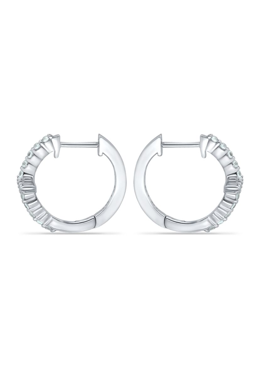 Sterling Silver Pavé Cubic Zirconia Cross Huggie Hoop Earrings