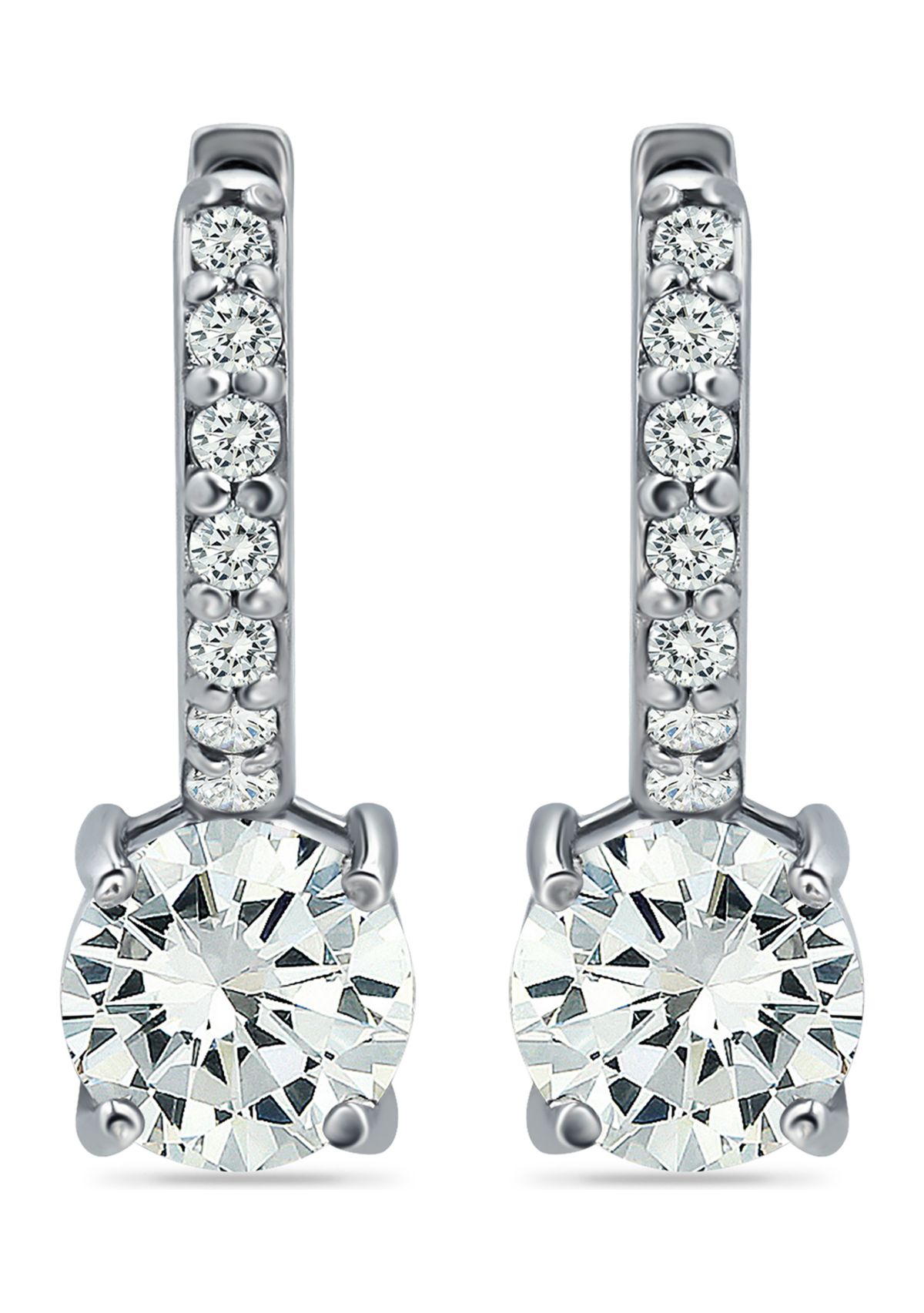 Sterling Silver Solitaire CZ Drop Pavé Huggie Earrings