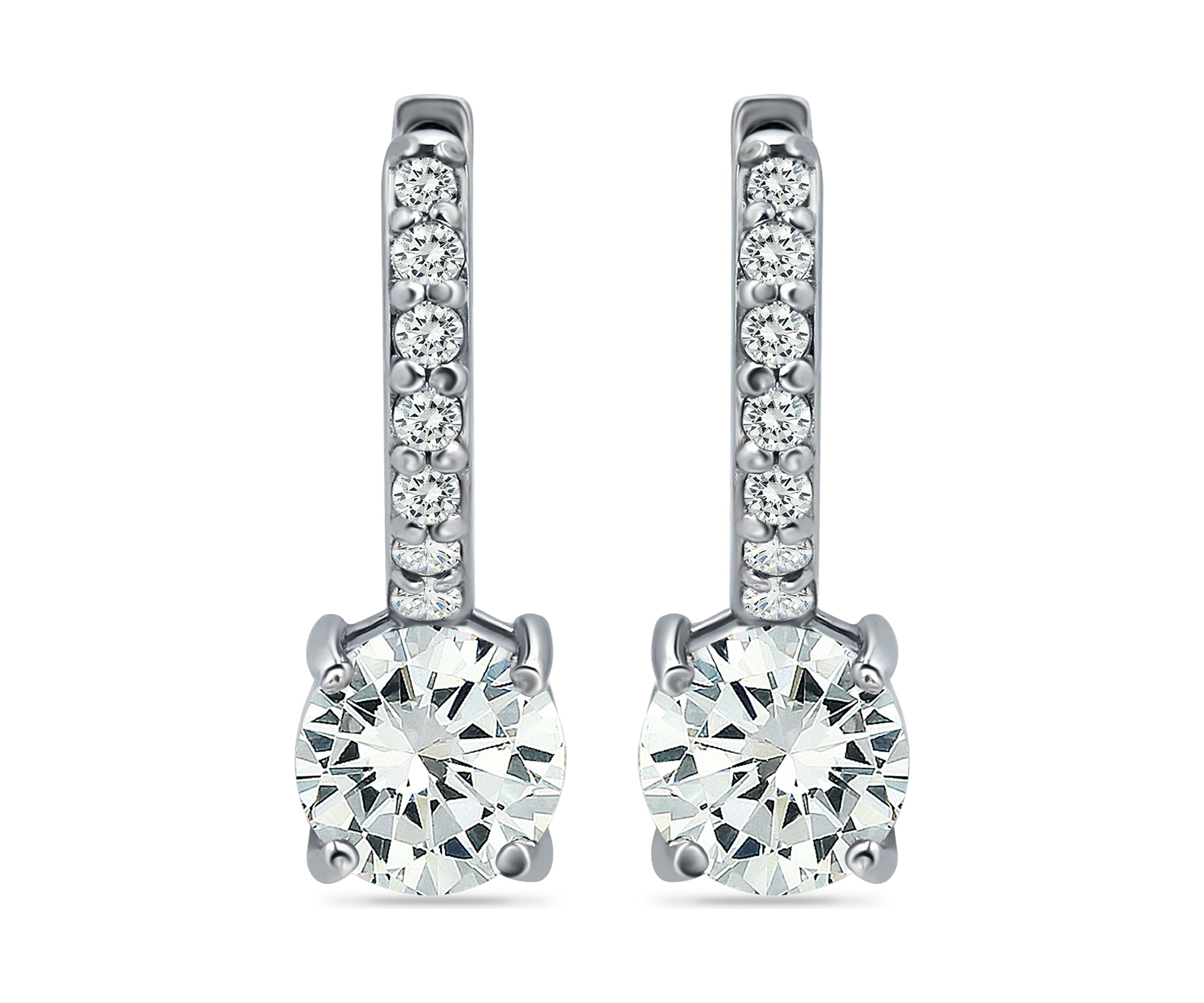 Sterling Silver Solitaire CZ Drop Pavé Huggie Earrings