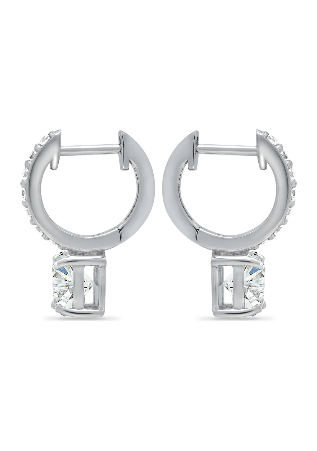 Sterling Silver Solitaire CZ Drop Pavé Huggie Earrings