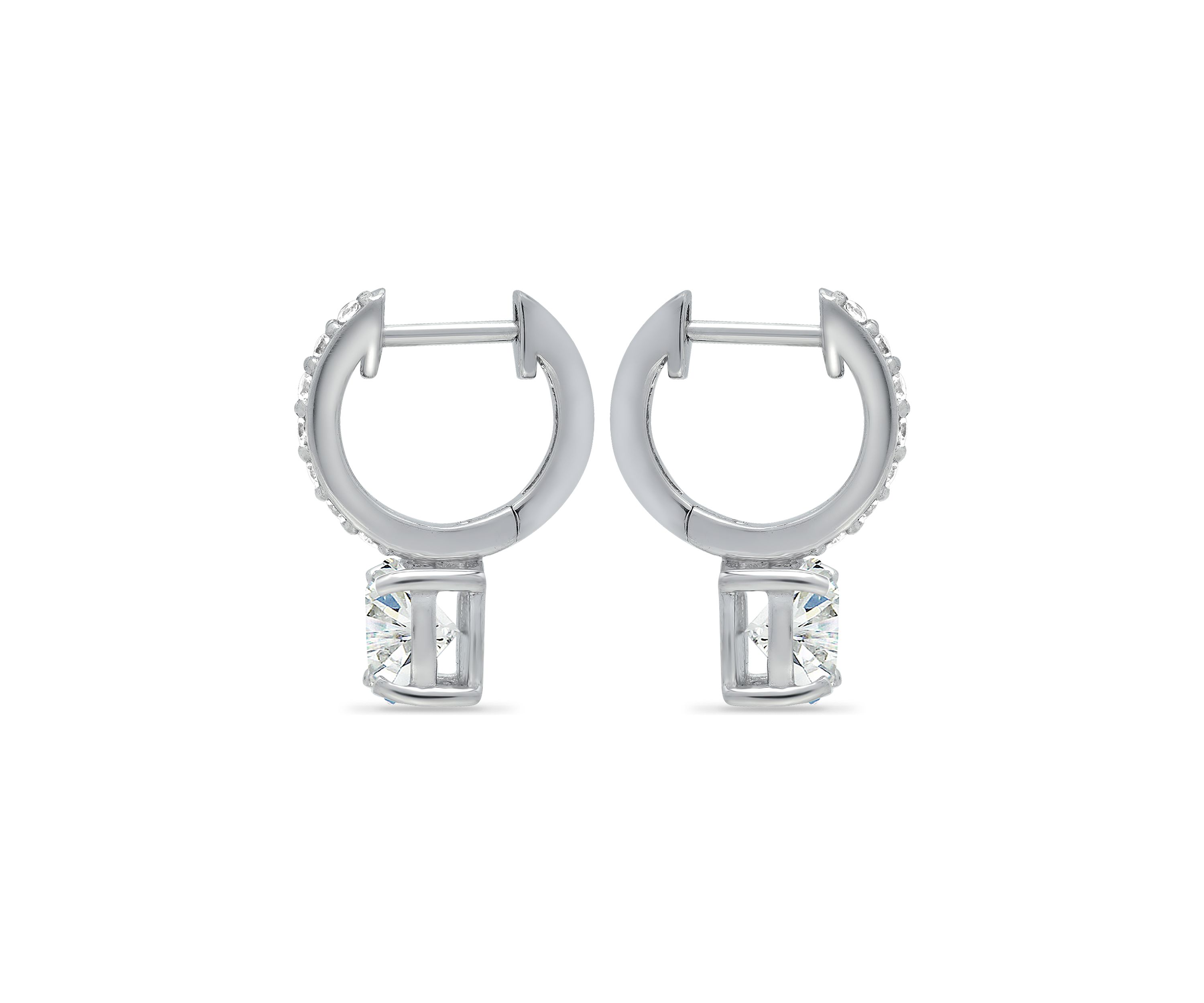 Sterling Silver Solitaire CZ Drop Pavé Huggie Earrings