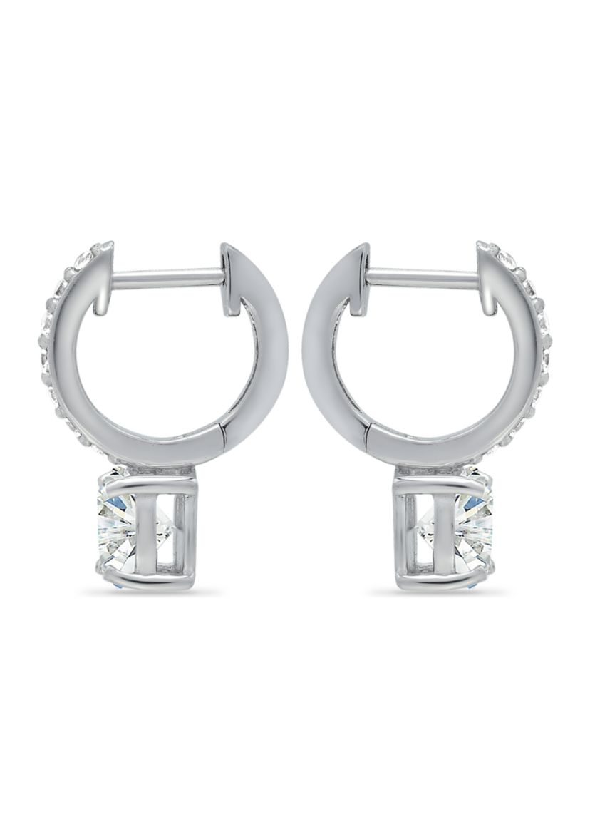 Sterling Silver Solitaire CZ Drop Pavé Huggie Earrings