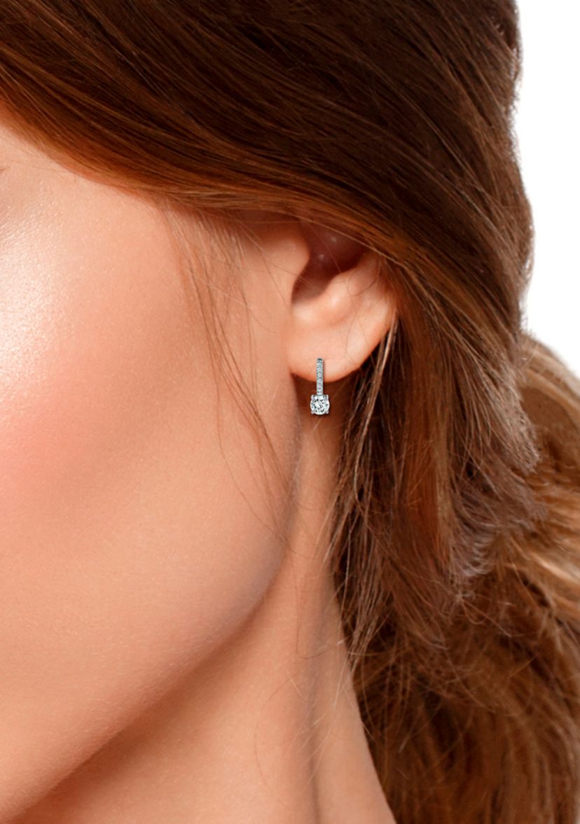 Sterling Silver Solitaire CZ Drop Pavé Huggie Earrings