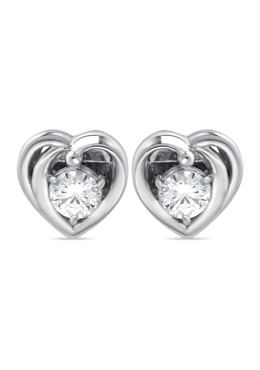 Sterling Silver CZ Heart Halo Stud Earrings