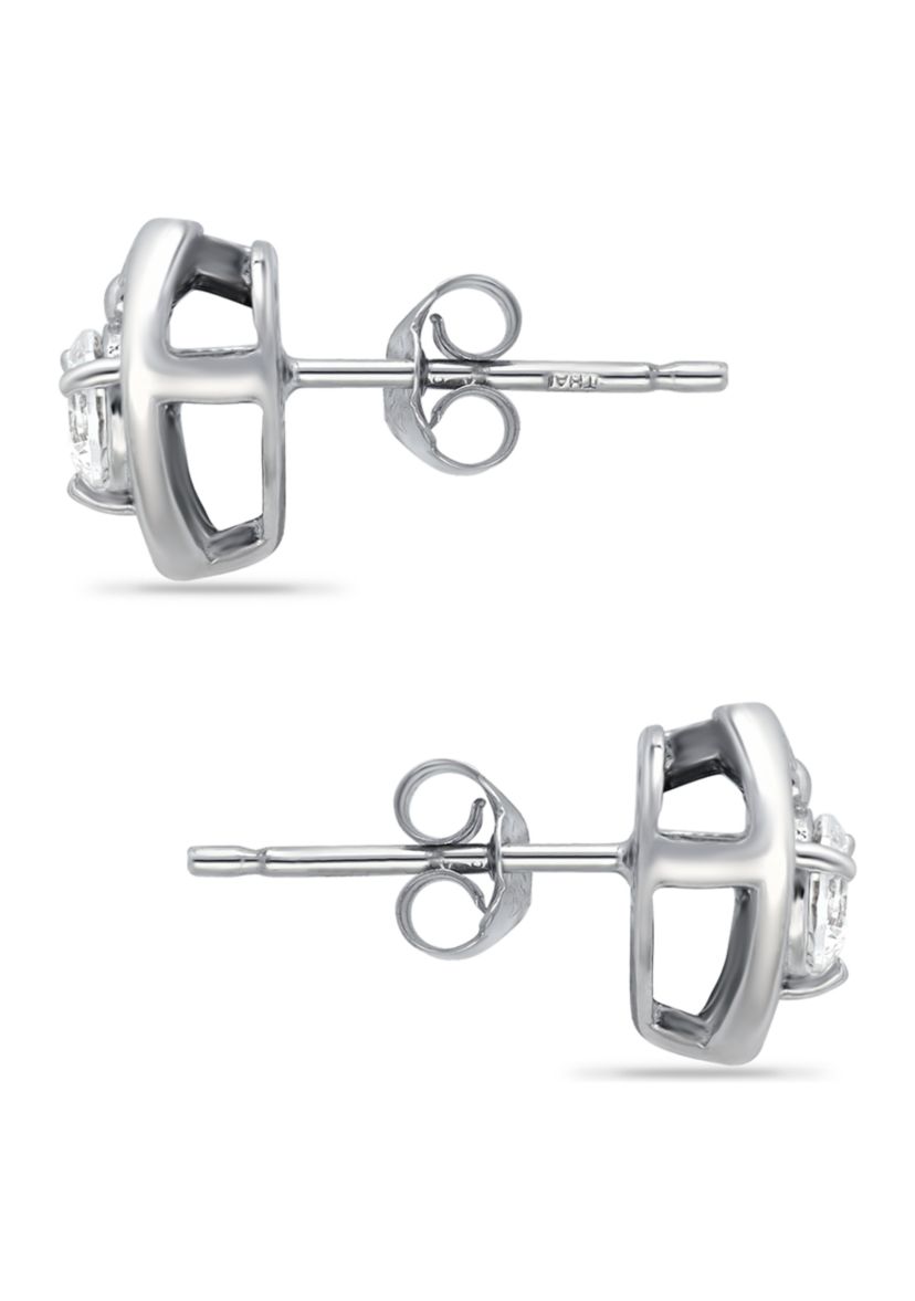 Sterling Silver CZ Heart Halo Stud Earrings