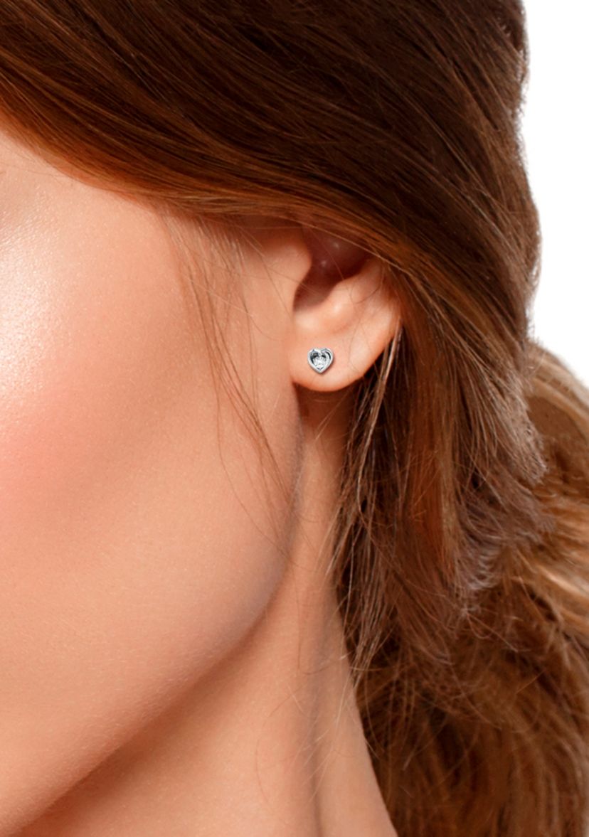 Sterling Silver CZ Heart Halo Stud Earrings
