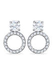 Sterling Silver CZ Solitaire Pavé Open Circle Drop Earrings