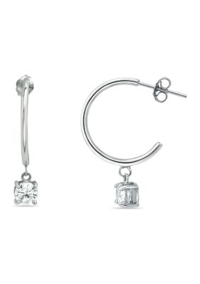 B.Brilliant Sterling Silver Polished Round Hoop CZ Drop Earrings