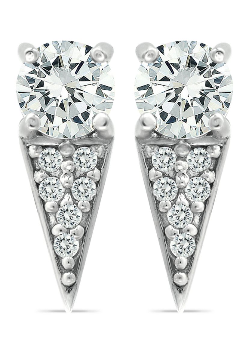 Sterling Silver CZ Pavé Dagger Drop Earrings