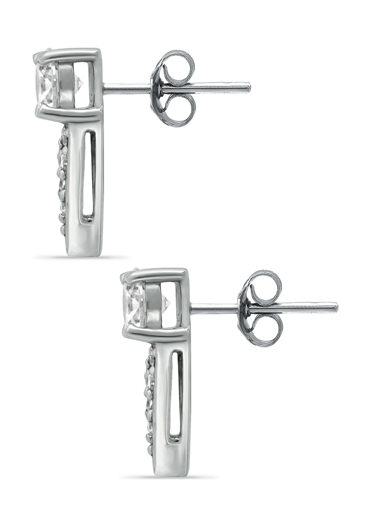 Sterling Silver CZ Pavé Dagger Drop Earrings