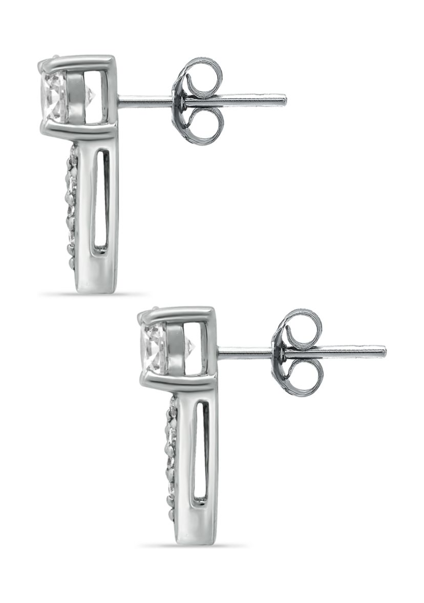 Sterling Silver CZ Pavé Dagger Drop Earrings