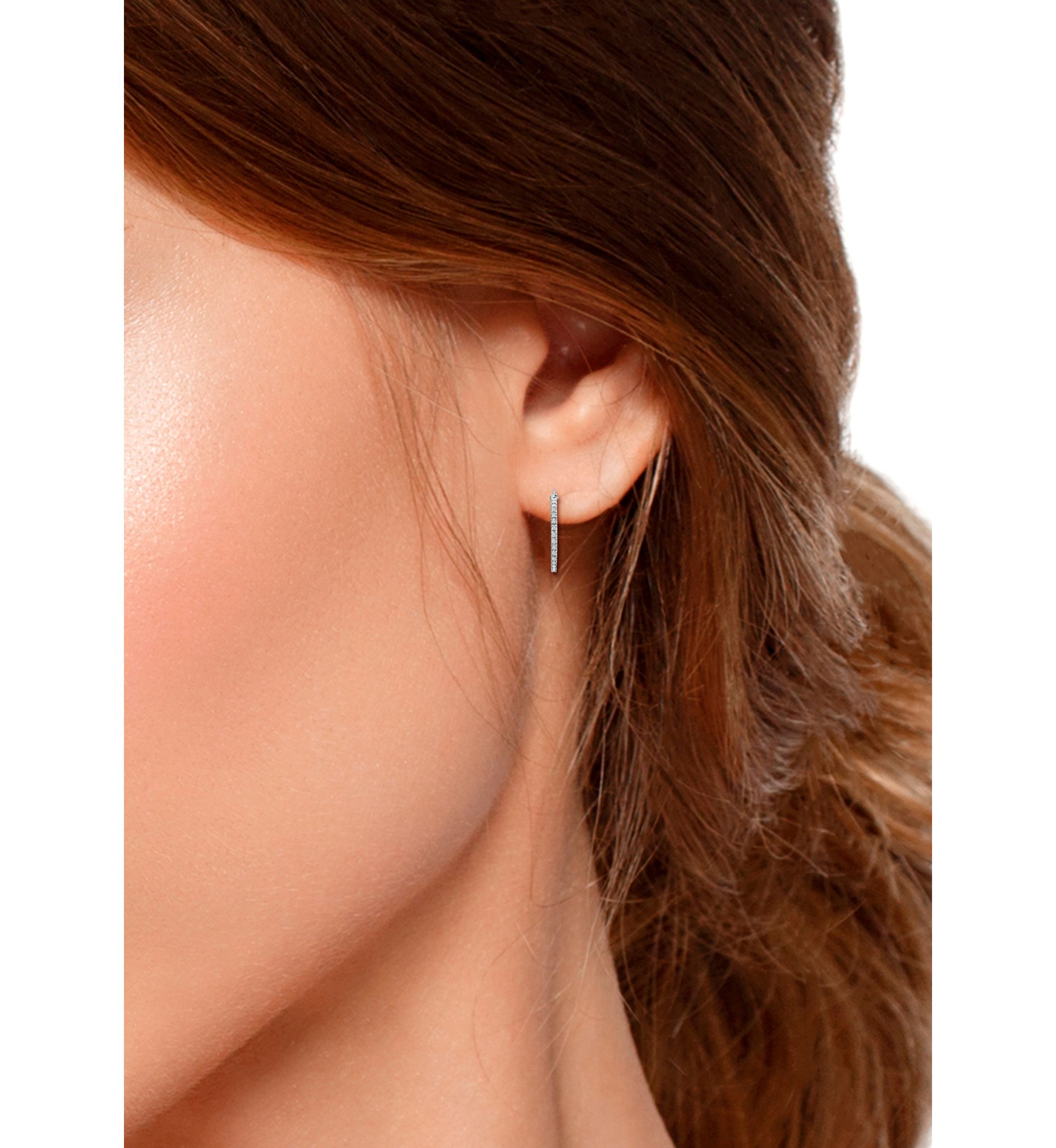 Sterling Silver Cubic Zirconia Pavé Inside Outside Click Top 28 Millimeter Hoop Earrings