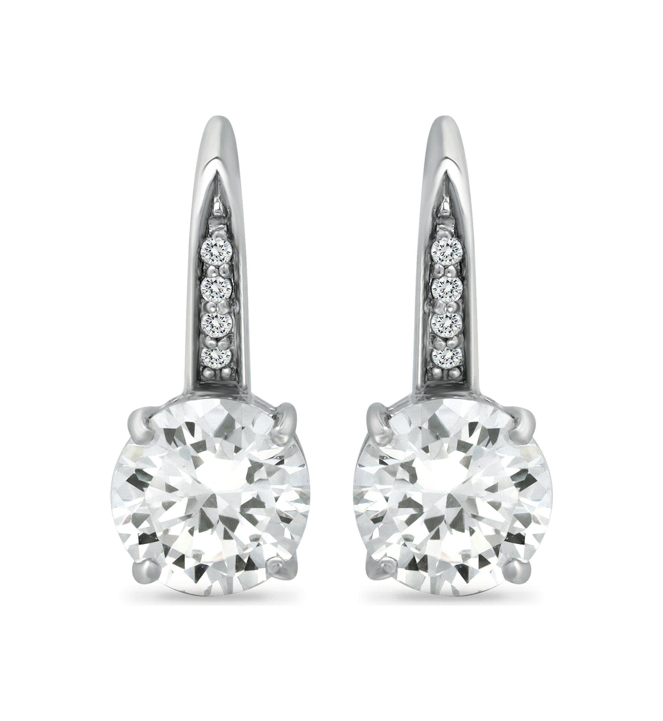 Sterling Silver 8mm CZ Fancy Lever Back Drop Earrings