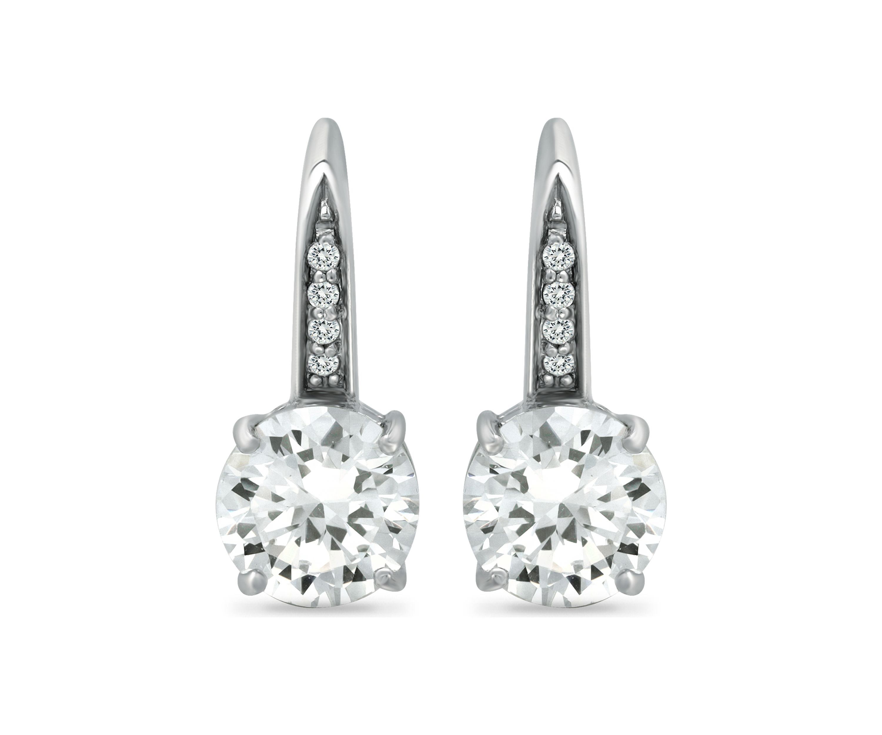 Sterling Silver 8mm CZ Fancy Lever Back Drop Earrings
