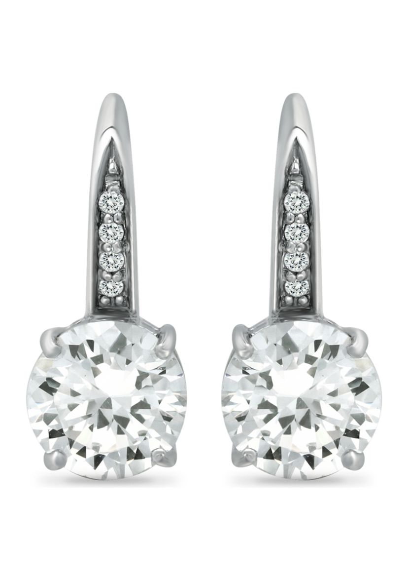 Sterling Silver 8mm CZ Fancy Lever Back Drop Earrings