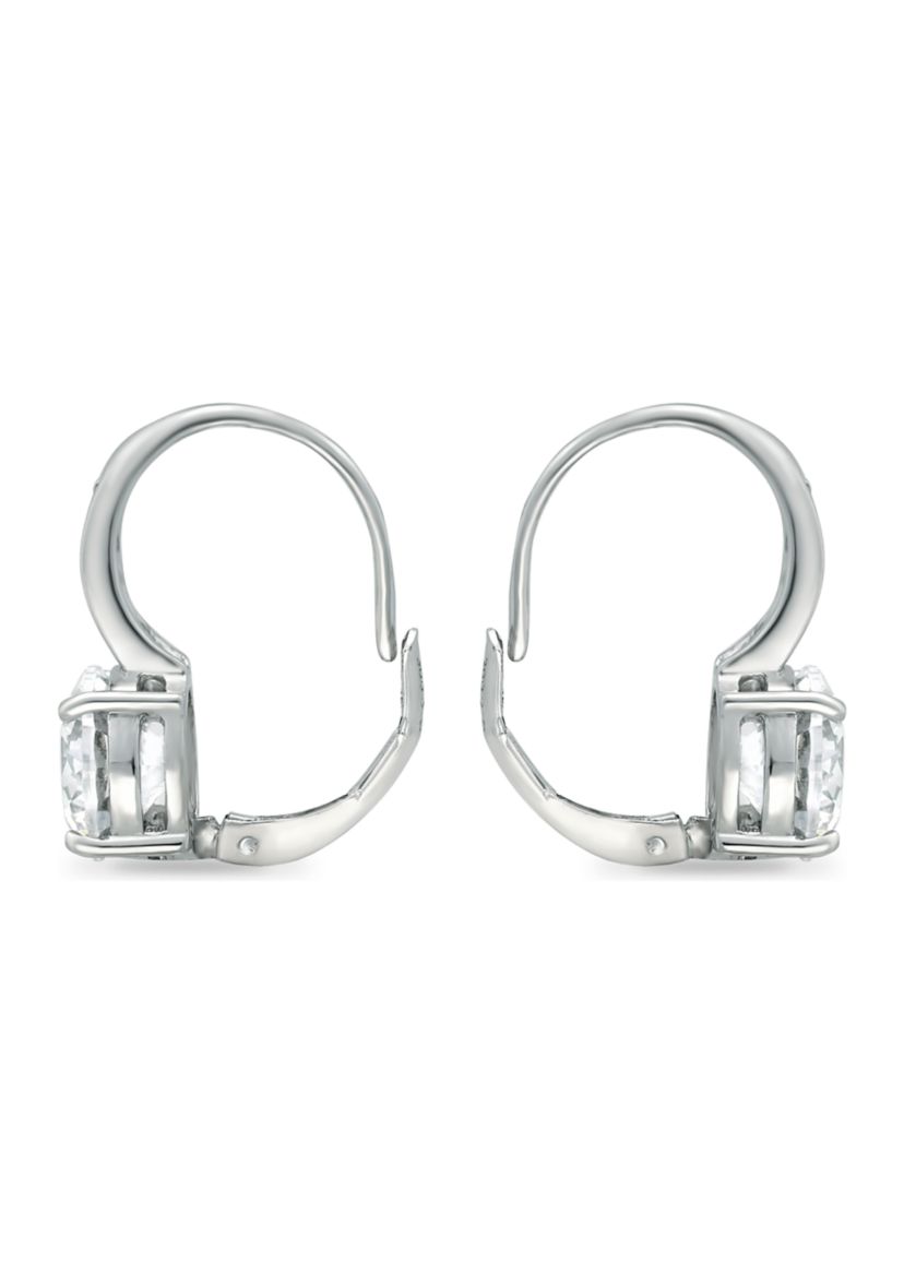 Sterling Silver 8mm CZ Fancy Lever Back Drop Earrings