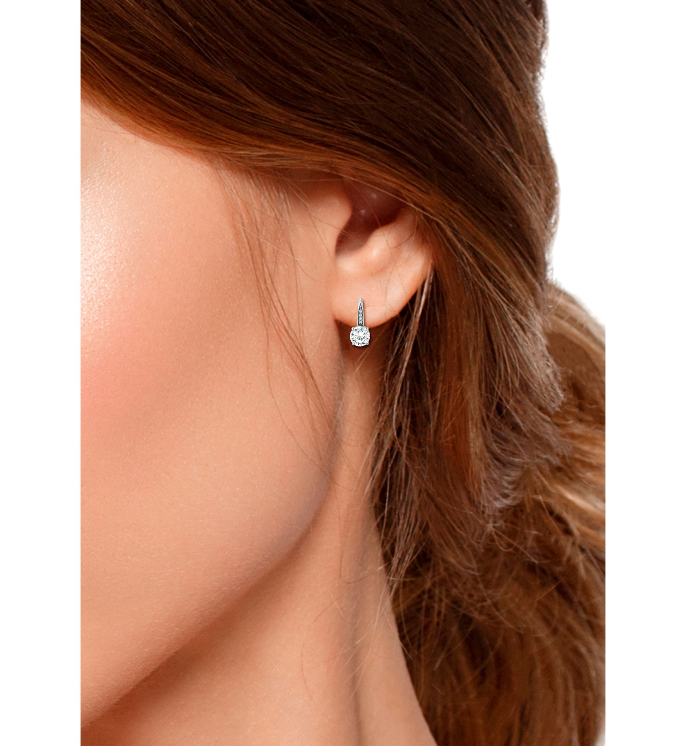 Sterling Silver 8mm CZ Fancy Lever Back Drop Earrings