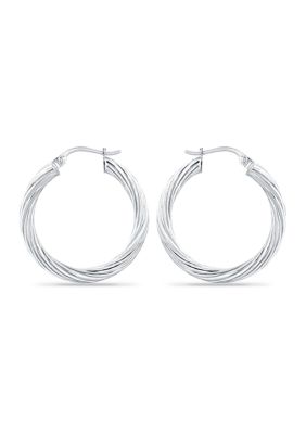 B.Brilliant Sterling Silver Polished Twist Click Top Hoop Earring