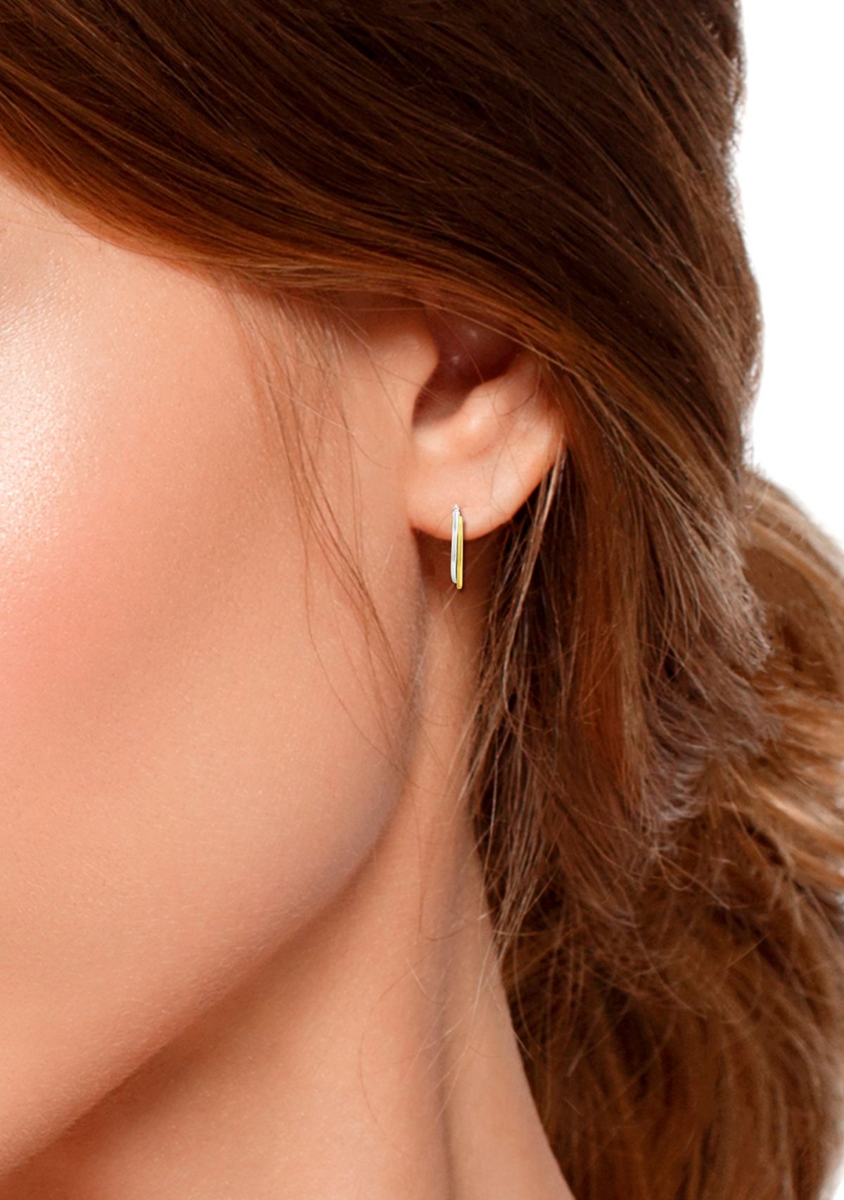 18K Gold over Silver and Sterling Silver Two-Tone Round 2 Row Click Top Hoop Earrings