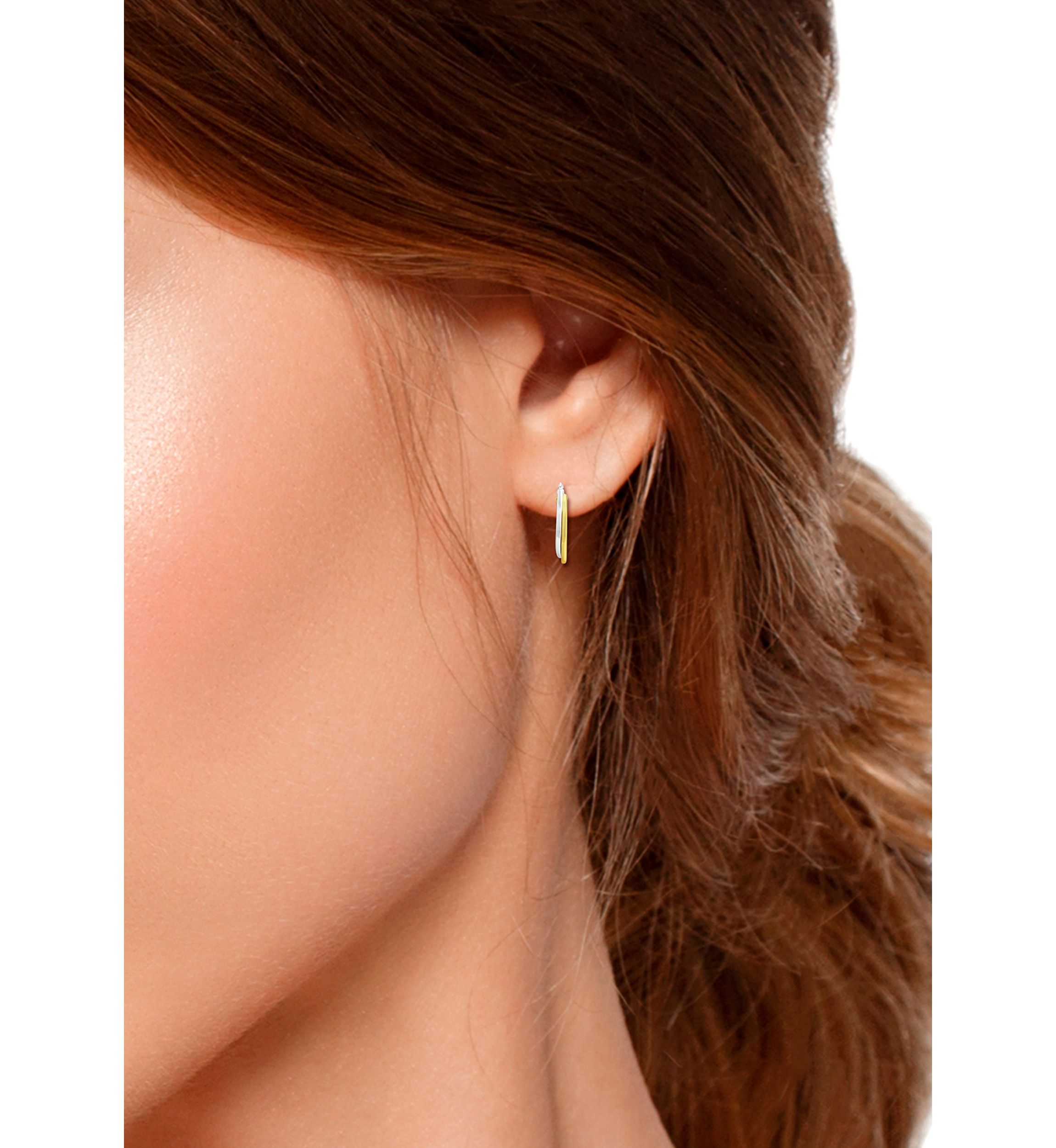 18K Gold over Silver and Sterling Silver Two-Tone Round 2 Row Click Top Hoop Earrings